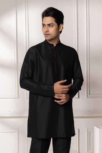 Buy POONAM KASERA Black Silk, Cotton Floral Print Jacket And Kurta Set Online at Aza Fashions Buy_POONAM KASERA_Black Silk, Cotton Floral Print Jacket And Kurta Set _Online_at_Aza_Fashions