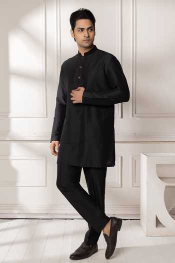 POONAM KASERA Black Silk, Cotton Floral Print Jacket And Kurta Set at Aza Fashions POONAM KASERA_Black Silk, Cotton Floral Print Jacket And Kurta Set _at_Aza_Fashions