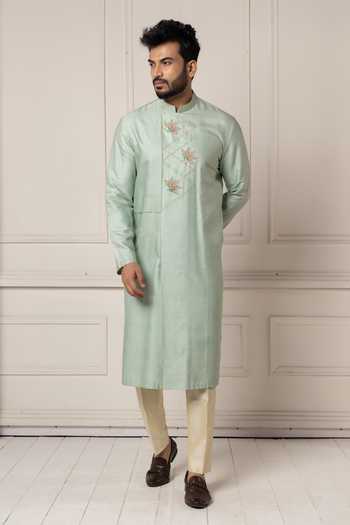 POONAM KASERA Mint Embroidered Kurta Set 