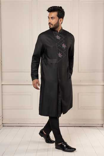 POONAM KASERA Black Silk, Dupion Zardozi Work Kurta And Pant Set Online at Aza Fashions POONAM KASERA_Black Silk, Dupion Zardozi Work Kurta And Pant Set _Online_at_Aza_Fashions