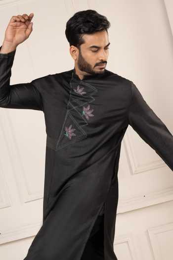 Buy POONAM KASERA Black Silk, Dupion Zardozi Work Kurta And Pant Set Online at Aza Fashions Buy_POONAM KASERA_Black Silk, Dupion Zardozi Work Kurta And Pant Set _Online_at_Aza_Fashions
