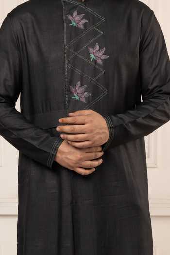 Shop POONAM KASERA Black Silk, Dupion Zardozi Work Kurta And Pant Set Online at Aza Fashions Shop_POONAM KASERA_Black Silk, Dupion Zardozi Work Kurta And Pant Set _Online_at_Aza_Fashions