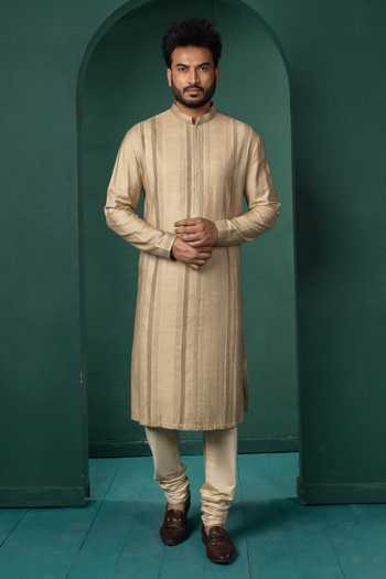 POONAM KASERA Beige Pintuck Kurta Set 