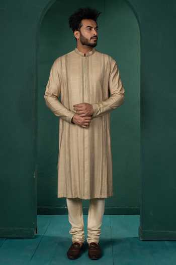 Buy POONAM KASERA Beige Silk, Dupion Pintuck Kurta Set Online at Aza Fashions Buy_POONAM KASERA_Beige Silk, Dupion Pintuck Kurta Set _Online_at_Aza_Fashions