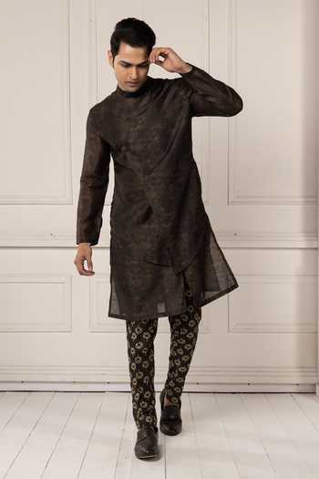 POONAM KASERA Olive Green Layered Kurta Set 