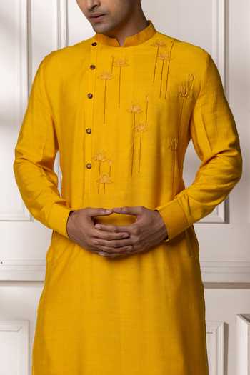 Buy POONAM KASERA Yellow Silk, Dupion Hand Painted Pathani Kurta Set Online at Aza Fashions Buy_POONAM KASERA_Yellow Silk, Dupion Hand Painted Pathani Kurta Set _Online_at_Aza_Fashions