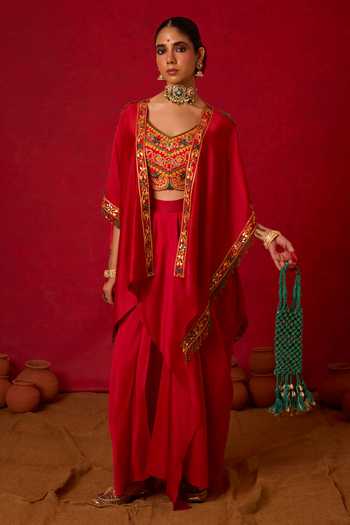 Nitara Dhanraj Label Embroidered Cape Skirt Set 