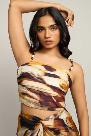 Buy Poppi Yellow Silk, Bemberg Bandeau Neck Printed Top And Skirt Set Online at Aza Fashions Buy_Poppi_Yellow Silk, Bemberg Bandeau Neck Printed Top And Skirt Set _Online_at_Aza_Fashions