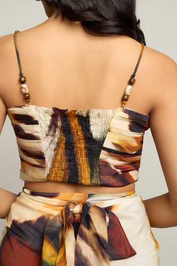 Shop Poppi Yellow Silk, Bemberg Bandeau Neck Printed Top And Skirt Set Online at Aza Fashions Shop_Poppi_Yellow Silk, Bemberg Bandeau Neck Printed Top And Skirt Set _Online_at_Aza_Fashions
