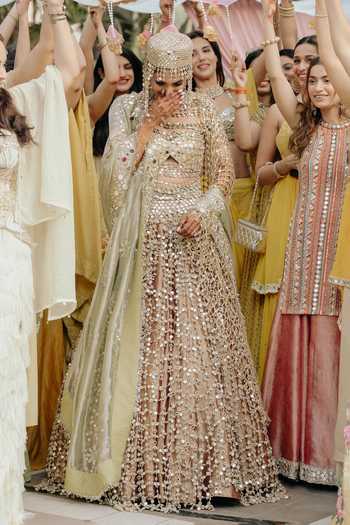 Shop_Itrh_Green Silk, Tissue, Lampi Mirrors Tarakini Embellished Bridal Lehenga Set 