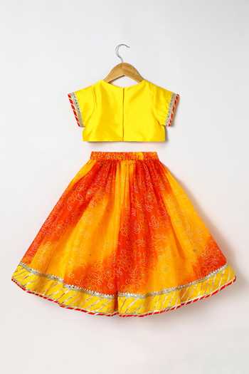 Buy_Byb Premium_Yellow Kota Doria Sequins, Embroidery, Embellished Top And Orange Skirt Set 