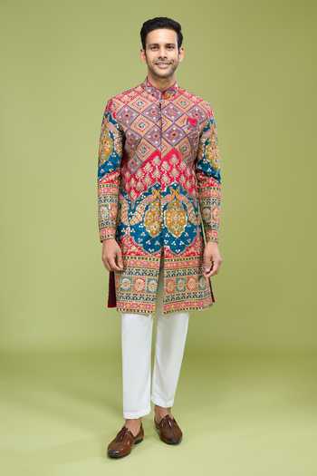 Arihant Rai Sinha Multi Color Georgette Sequin Embroidered Sherwani Jacket And Pant Set at Aza Fashions Arihant Rai Sinha_Multi Color Georgette Sequin Embroidered Sherwani Jacket And Pant Set _at_Aza_Fashions