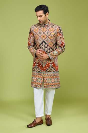 Arihant Rai Sinha Multi Color Georgette Zari Embroidered Sherwani And Pant Set at Aza Fashions Arihant Rai Sinha_Multi Color Georgette Zari Embroidered Sherwani And Pant Set _at_Aza_Fashions
