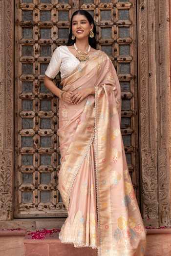 Zal From Benaras Handloom Saree With Unstitched Blouse Fabric 