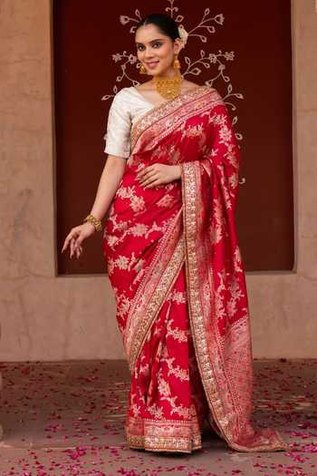 Zal From Benaras Handloom Saree With Unstitched Blouse Fabric 