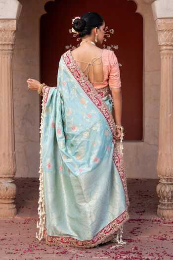 Zal From Benaras Handloom Saree With Unstitched Blouse Fabric 