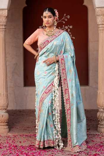 Zal From Benaras Handloom Saree With Unstitched Blouse Fabric 
