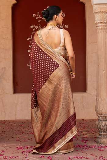 Zal From Benaras Handloom Saree With Unstitched Blouse Fabric 