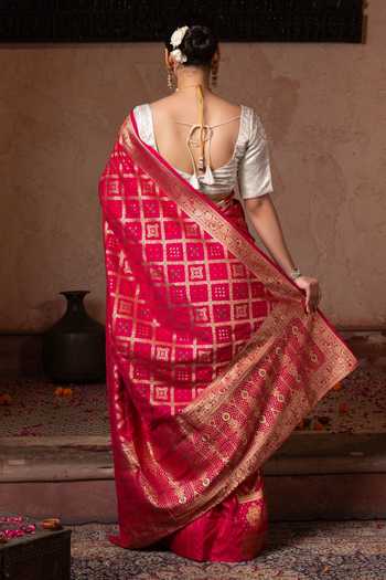 Zal From Benaras Ghatchola Handloom Saree With Unstitched Blouse Fabric 