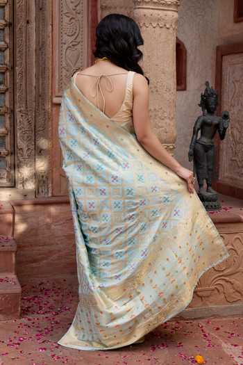 Zal From Benaras Ghatchola Handloom Saree With Unstitched Blouse Fabric 