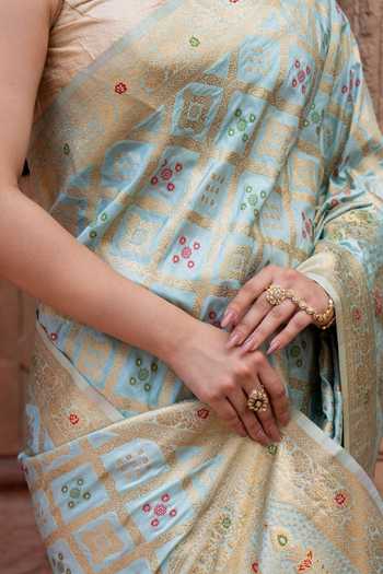 Shop Zal From Benaras Sky Blue Silk Ghatchola Handloom Saree With Unstitched Blouse Fabric Online at Aza Fashions Shop_Zal From Benaras_Sky Blue Silk Ghatchola Handloom Saree With Unstitched Blouse Fabric _Online_at_Aza_Fashions