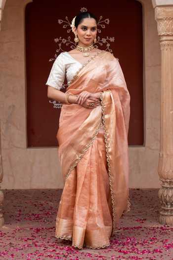 Zal From Benaras Banarasi Handloom Saree With Unstitched Blouse Fabric 