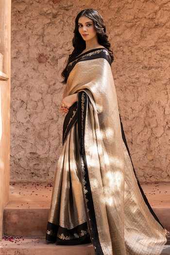 Buy Zal From Benaras Black Silk, Tissue Handloom Saree With Unstitched Blouse Fabric Online at Aza Fashions Buy_Zal From Benaras_Black Silk, Tissue Handloom Saree With Unstitched Blouse Fabric _Online_at_Aza_Fashions