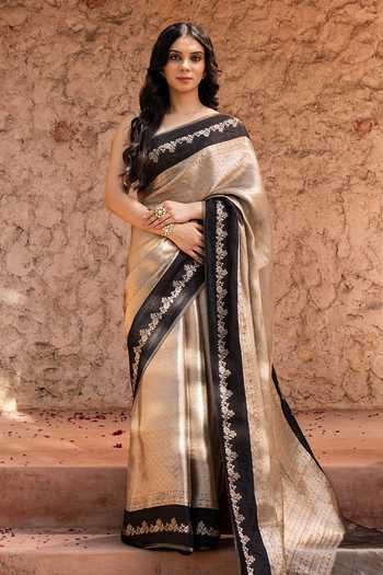 Zal From Benaras Handloom Saree With Unstitched Blouse Fabric 