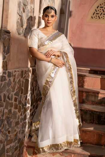 Zal From Benaras Gota Border Saree With Unstitched Blouse Fabric 
