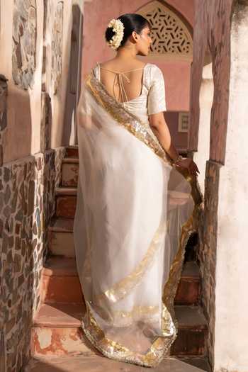 Zal From Benaras Gota Border Saree With Unstitched Blouse Fabric 