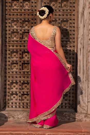 Zal From Benaras Mirror Border Saree With Unstitched Blouse Fabric 