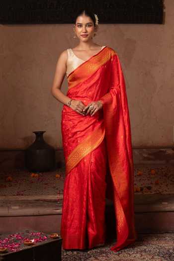 Zal From Benaras Handloom Saree With Unstitched Blouse Fabric 