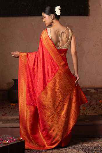 Zal From Benaras Handloom Saree With Unstitched Blouse Fabric 