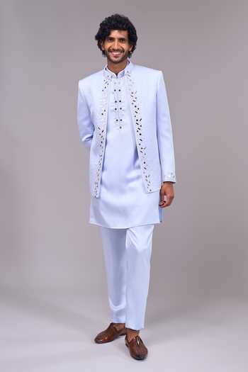Aariyana Couture Blue Mirror Work Jacket And Kurta Set at Aza Fashions Aariyana Couture_Blue Mirror Work Jacket And Kurta Set _at_Aza_Fashions