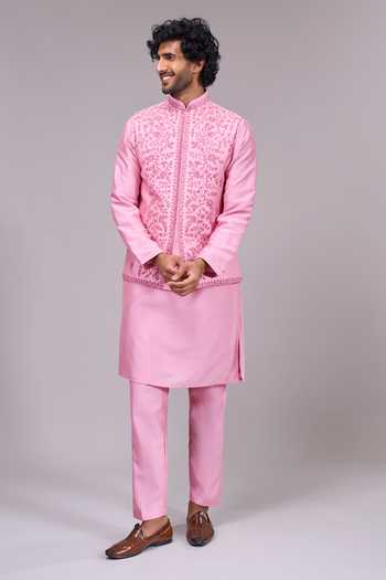 Aariyana Couture Pink Silk, Cotton Embroidery Thread Work Bundi And Kurta Set at Aza Fashions Aariyana Couture_Pink Silk, Cotton Embroidery Thread Work Bundi And Kurta Set _at_Aza_Fashions