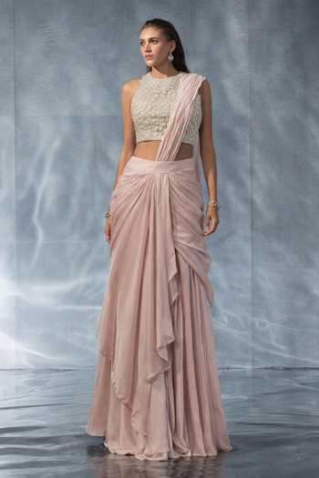 Kalighata Pret 3D Applique Pre-Draped Saree & Blouse Set 