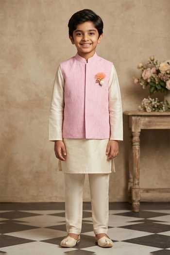 Byb Premium_Pink Cotton, Linen Tassels, Beads Detail Bundi _Online_at_Aza_Fashions
