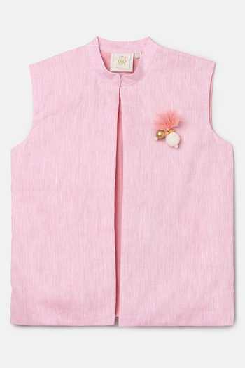 Shop_Byb Premium_Pink Cotton, Linen Tassels, Beads Detail Bundi _Online_at_Aza_Fashions
