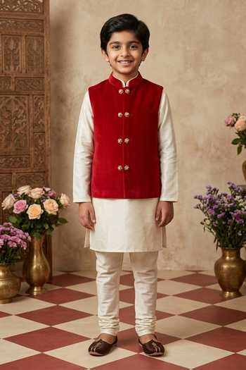 Byb Premium_Red Velvet Bundi _Online_at_Aza_Fashions
