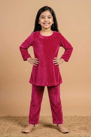 Byb Premium Fuchsia Velvet Pleated A-line Dress 
