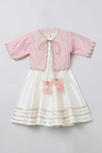 Buy_Byb Premium_Pink Silk, Organza Pearls Embroidered Dress With Jacket _Online_at_Aza_Fashions