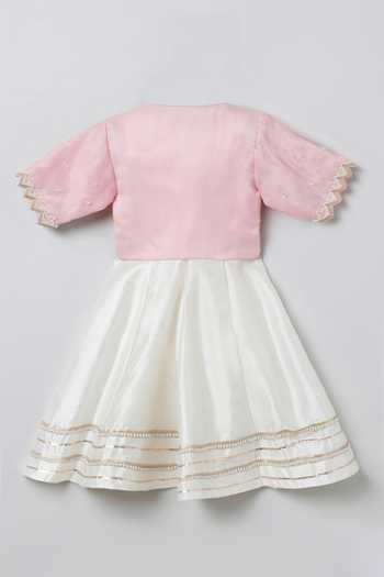 Shop_Byb Premium_Pink Silk, Organza Pearls Embroidered Dress With Jacket _Online_at_Aza_Fashions