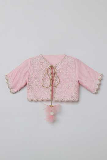 Buy_Byb Premium_Pink Silk, Organza Pearls Embroidered Dress With Jacket 