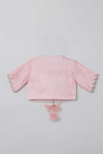 Shop_Byb Premium_Pink Silk, Organza Pearls Embroidered Dress With Jacket 