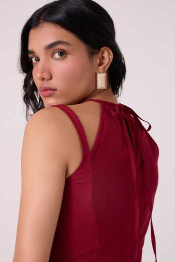 Shop_The Summer House_Red Cotton, Poplin Halter Neck Ellaria Embroidered Midi Dress _Online_at_Aza_Fashions