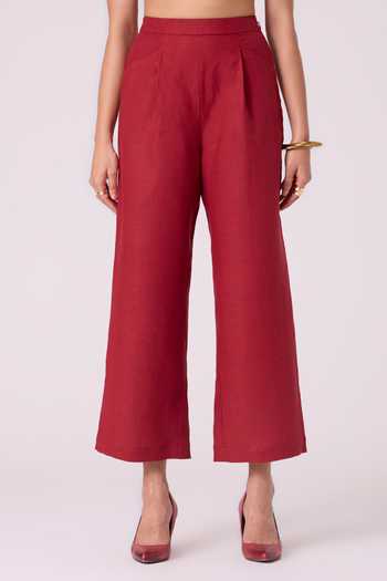 The Summer House_Red Linen Clyde Straight Fit Trouser _Online_at_Aza_Fashions
