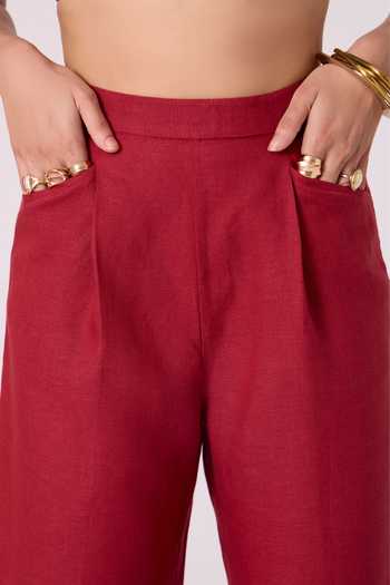 The Summer House_Red Linen Clyde Straight Fit Trouser _at_Aza_Fashions