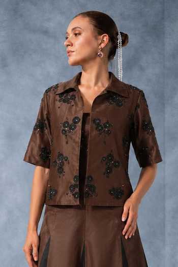 Kalighata Pret Embroidered Cropped Jacket Skirt Set 