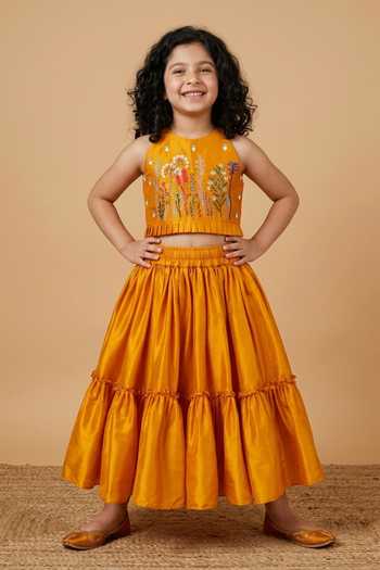 Byb Premium Embroidered Orange Top & Skirt Set 