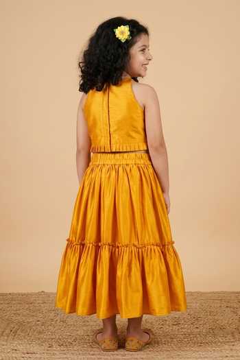 Byb Premium Embroidered Orange Top & Skirt Set 